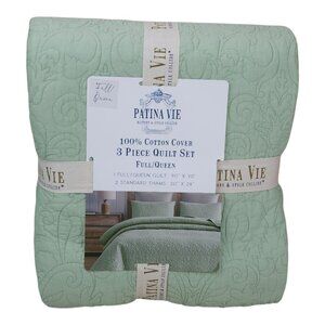 Patina Vie 3 Piece Quilt Set Full/Queen 90"x 90" Cotton Cover Sage Green 2 Shams